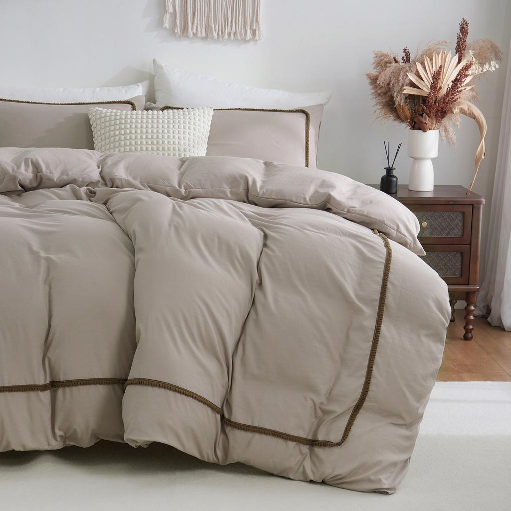 Набор пододеяльников из 3 предметов белого и хаки, чехол для одеяла с геометрическими линиями, постельное белье, мягкий легкий пуховый комплект для любого сезона