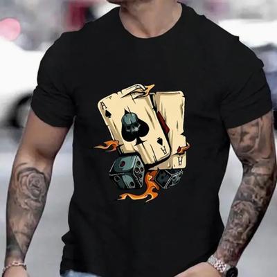 Новая летняя мужская модная футболка Personality Motion X Poker Printed Men's T-shirt Top