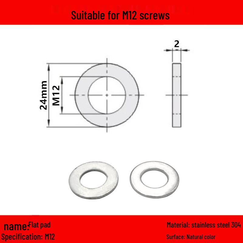 Galvanized/Stainless Steel Flat Washer Spacer - Sizes: M3, M4, M5, M6, M8, M10, M12