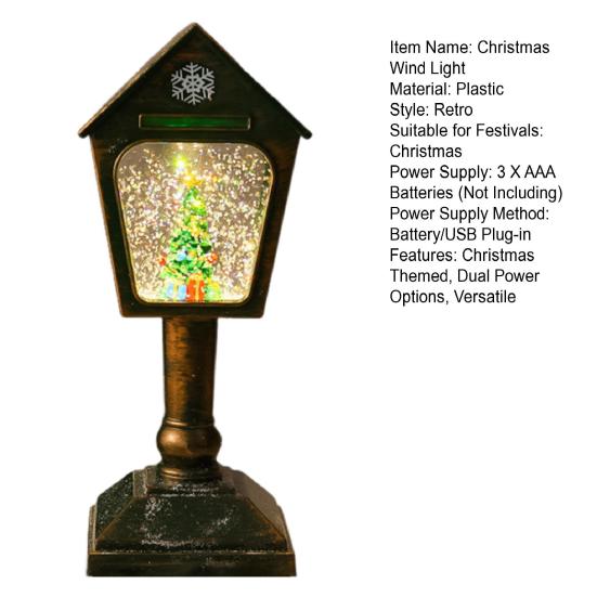 Christmas Wind Light USB/Battery Powered Mailbox Design Lamp Retro Sequin Glass Ball Santa Claus Snowflake Lantern Xmas Decor