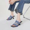 Summer Women Sexy High Heels Rivets Denim Cross-tied High Heel Sandals Leather Black Punk Roman Slippers Ladies Slides