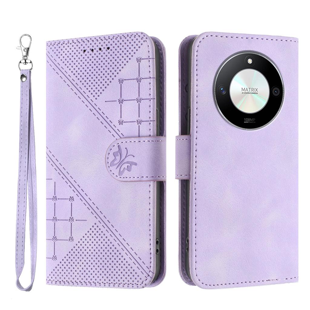 For Honor Magic6 Lite 5G/Honor X9b 5G/Honor X50 5G Leather Wallet Case Butterfly Flower Imprinted Phone Cover with Strap