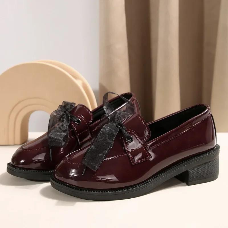 2024 Новая модная женская обувь с бантом, острым носком, квадратным каблуком, без застежек, профессиональная женская обувь на среднем каблуке, Zapatos Mujer