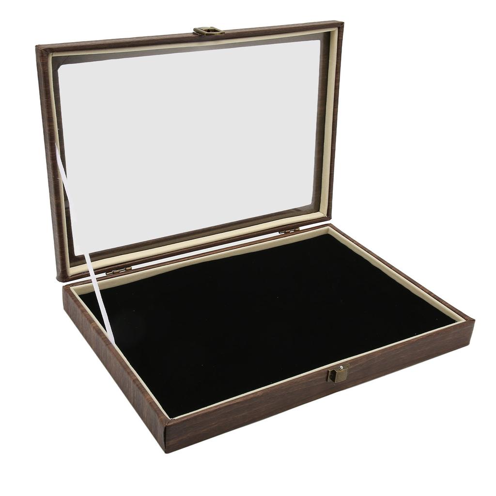 Pin Display Case Large Black PU Leather Dustproof Glass Widely Used Coin Display Case for Jewelry