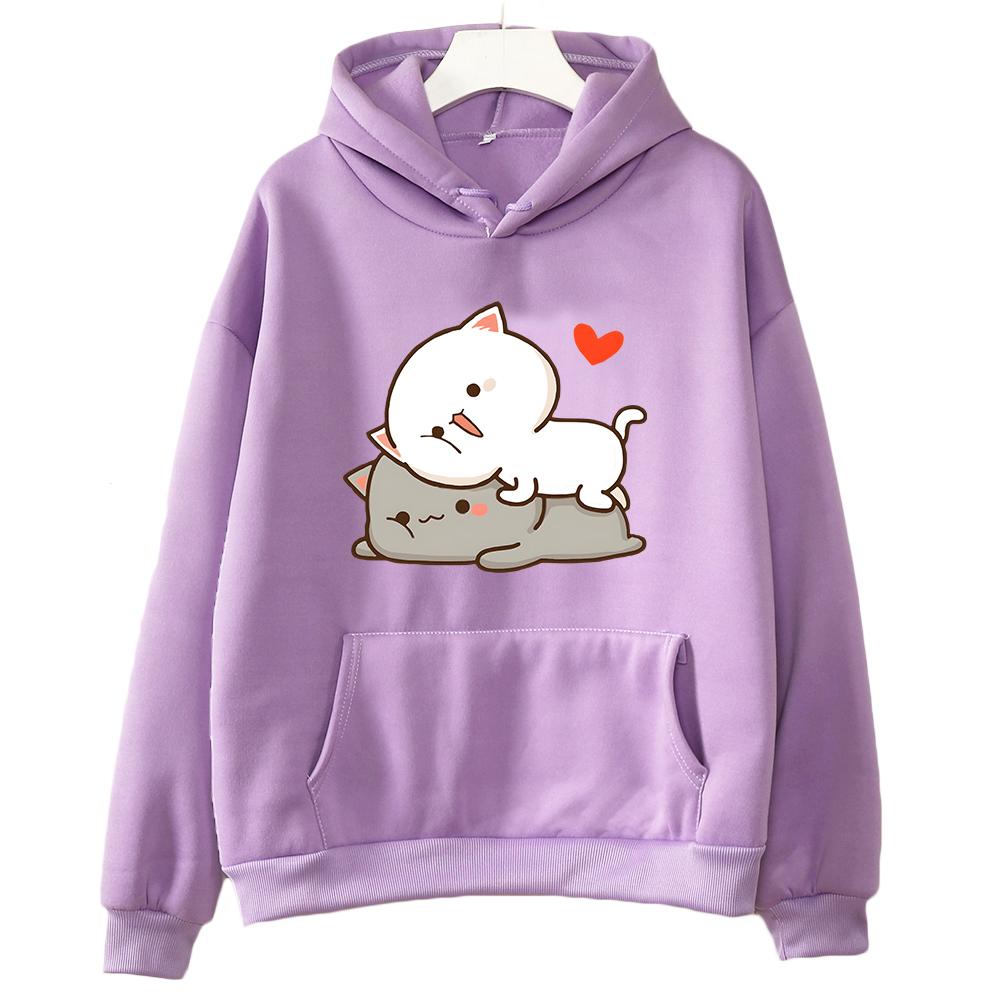 Peach Cat Goma Mochi Cartoon Print Hoodie Kawaii Cartoon Women's Clothing Femme Korean Style Sweatshirt Harajuku Hoody Female