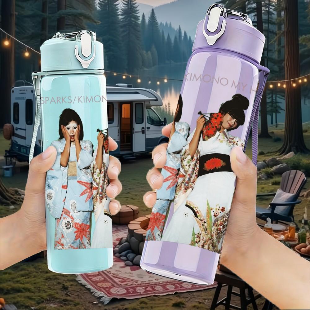 1PC Two Kimono Women 750ml sports water bottle leakproof straw lid outdoor office home