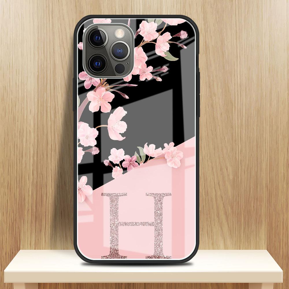 Изготовленный на заказ чехол Cherry Blossom Flower Initial Glass для Apple iPhone 14 13 Pro 11 12 7 8 Plus SE 2022 XR X XS Max 6 6S Phone Cover