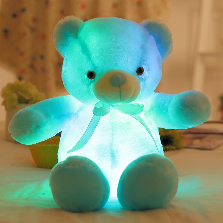 Colorful Luminous Rainbow Bear Doll Ribbon Luminous Bear Doll Children'S Led Light Collar