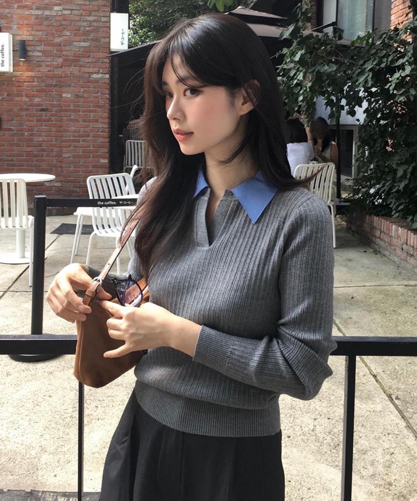 MIND BRIDGE WOMEN [W] Shirt Collar Ribbed Knit