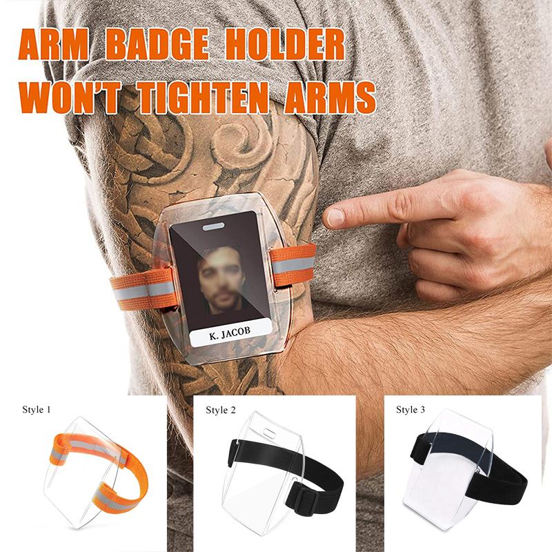 PVC Plastic Card Holder Polyester Reflective Wristband ID Card Holder Arm Adjustable ID Badge Elastic Arm Band ID Badge Holder