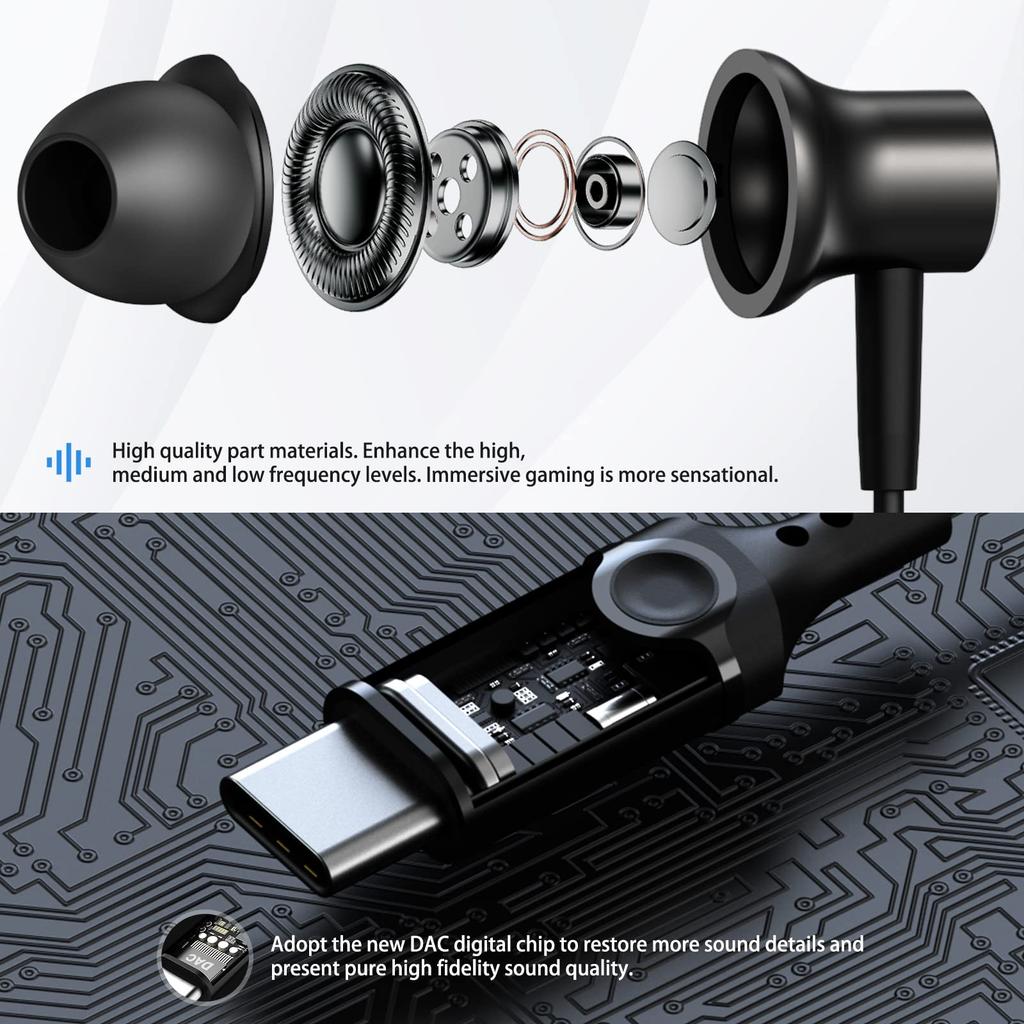 HGCXING USB C Headphones for Samsung S25 S24 FE Galaxy Tab S10 Magnetic HiFi Type C Earphones Noise Canceling Earphones with Mic Control for iPhone