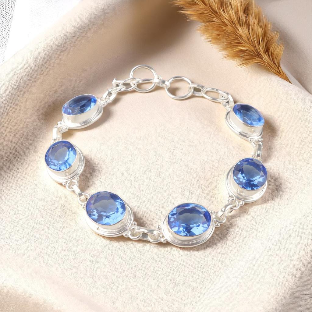 Rare Tanzanite Gemstone 925 Sterling Silver Jewelry Handmade Chain Bracelet 8.5" RB-3-13