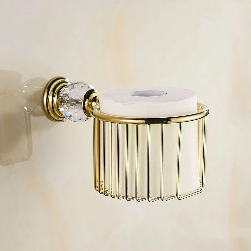 Набор роскошных хрустальных аксессуаров для ванной комнаты, полированный золотой набор фурнитуры для ванной, настенные товары для ванной, корзина-полка