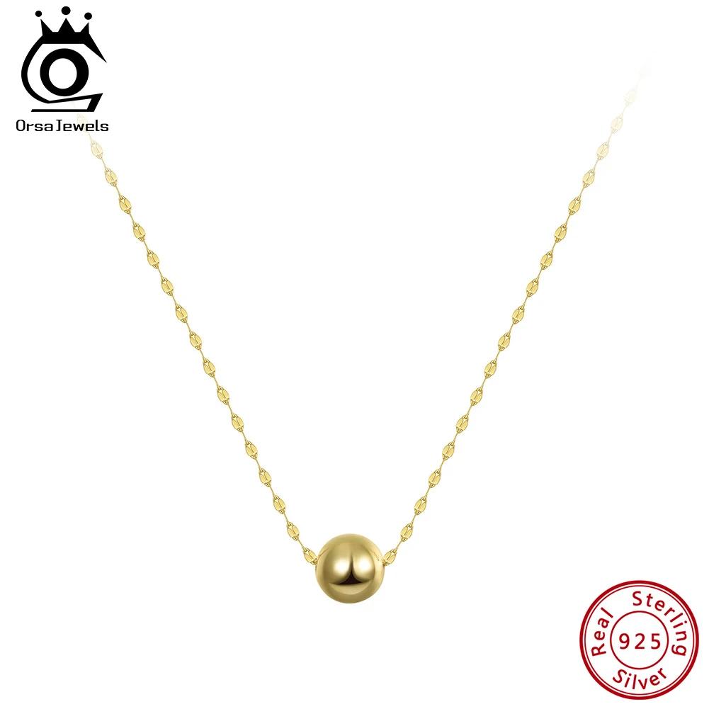 ORSA JEWELS Серебряный кулон-шарик S925 Ожерелье-подвеска для женщин Минималистичная круглая бусина Цепочка на ключицы Ювелирное изделие APN55