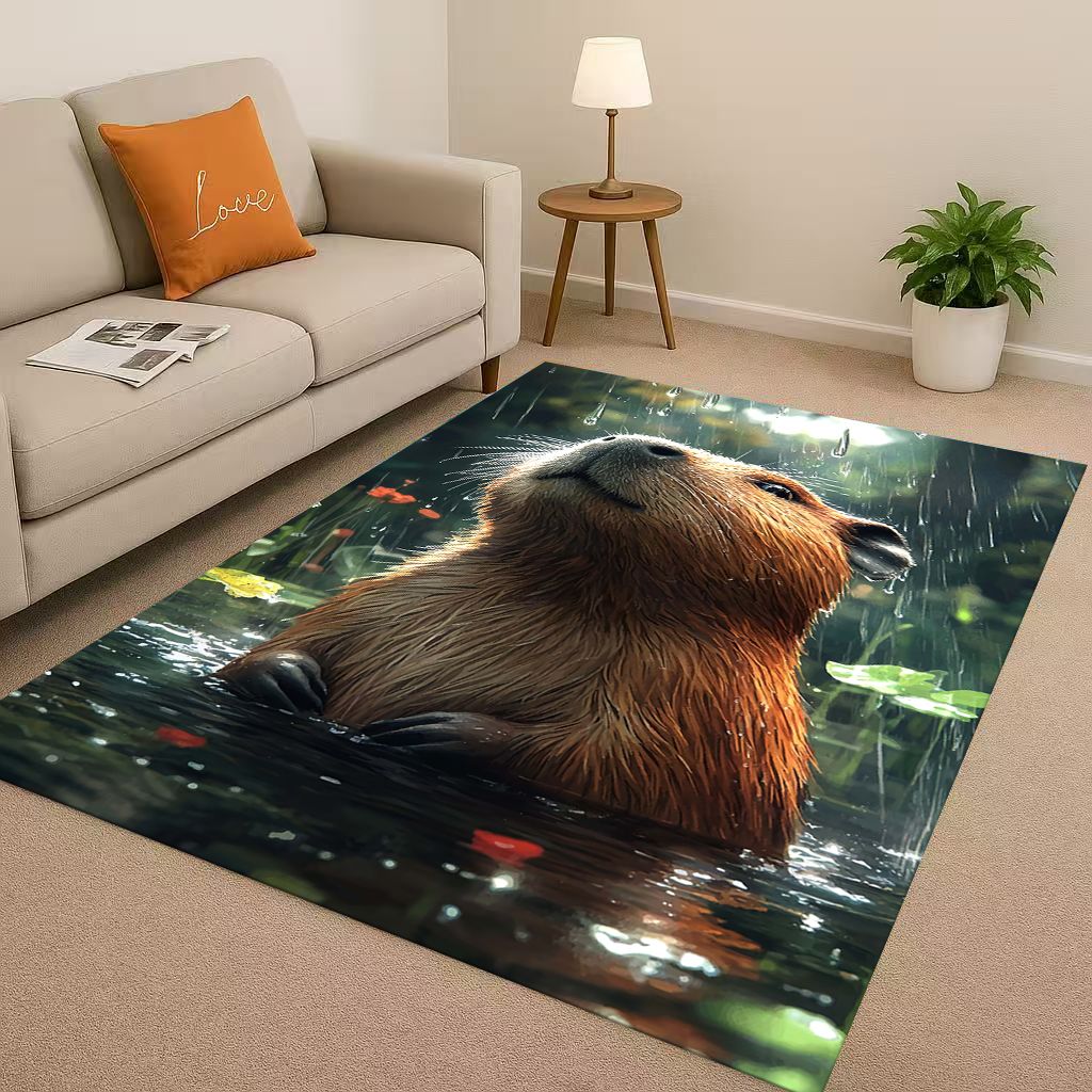 Kawaii Capybara Art Cartoon Living Room Non-Slip Area Rug Soft Carpet for Bedroom Playroom Sofa , Easy Clean Home Decor Doormat