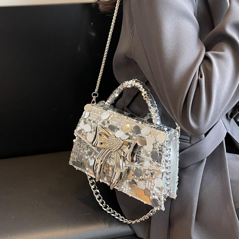 Luxury Evening Bags Handbags Women Versatile Temperament Bow Sequin Single Shoulder Bag Chain Crossbody Bag New