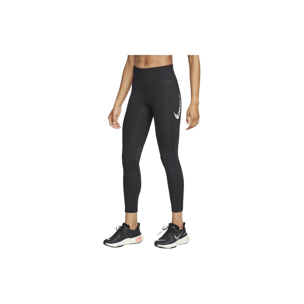 Nike Fast Large Logo Print Mid-Rise Pocket Design Leggings Women Leggings Black FN3268-010