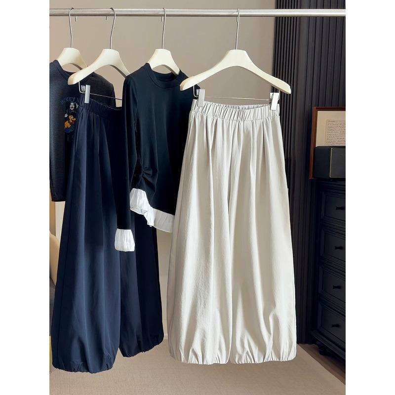 Elastic high-waisted and thin wide-leg bloomers for women, spring and summer new thin closed casual versatile long pants