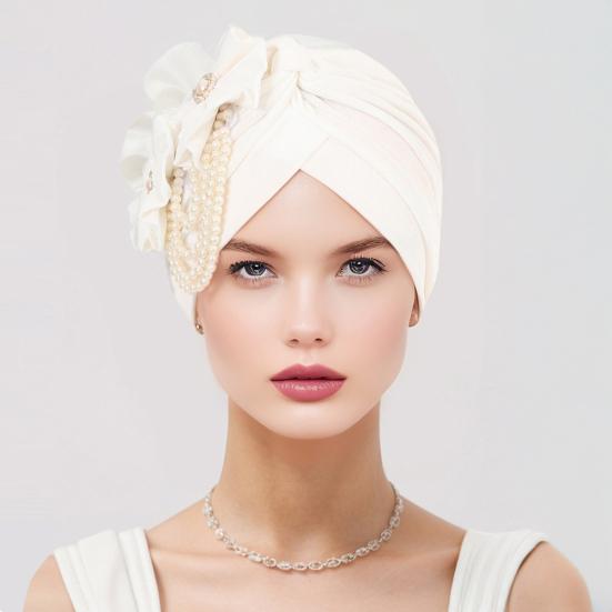 Женский платок на голову шляпа искусственный жемчуг цветочный декор тюрбан шляпа однотонный эластичный подходит по размеру повязка на голову шапочка для сна