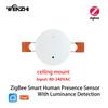 ZigBee Wifi MmWave Датчик присутствия и движения человека с обнаружением освещенности/расстояния 5/110/220В Tuya Smart Life Автоматизация дома