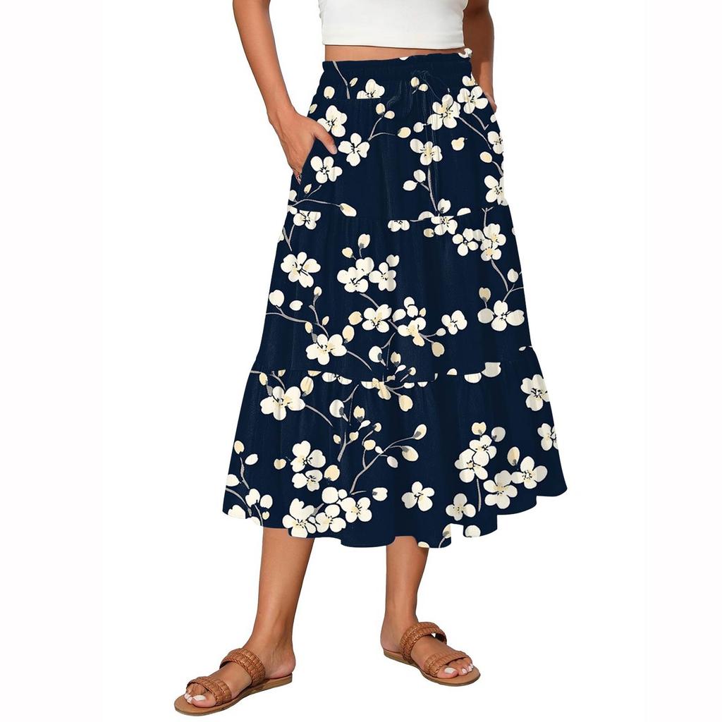 Женские струящиеся расклешенные юбки-макси с оборками и эластичным поясом, элегантные многослойные длинные юбки в стиле бохо