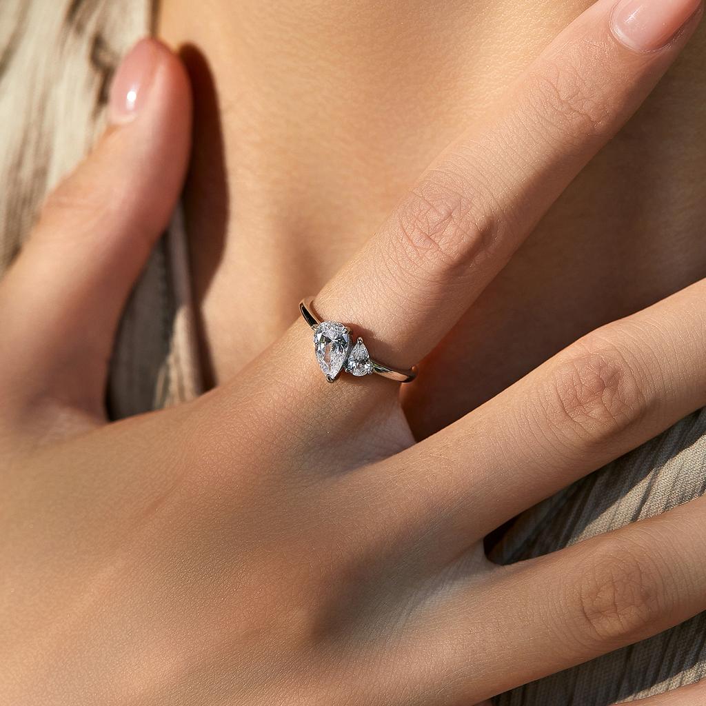 MODIAN Real 925 Silver Sparkling Water Drop Interweaving Dazzling Clear Pear CZ Finger Rings For Women Fine Jewelry