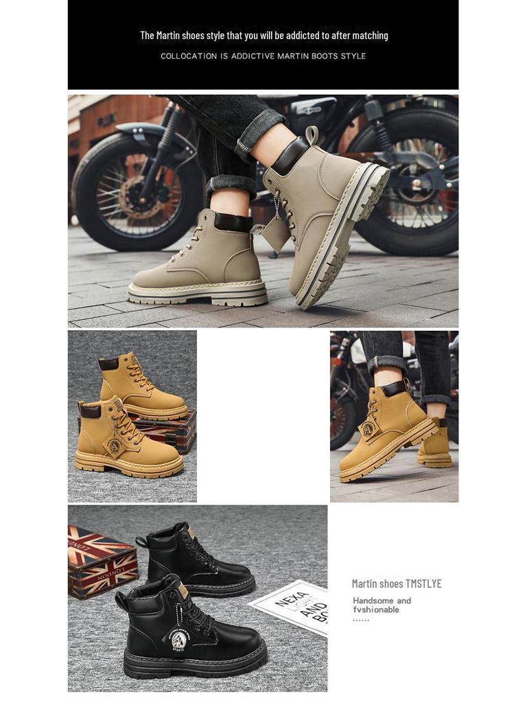 Европейские мужские ботинки Martin - размер 47, желтая кожа, ретро-британский стиль, новая осенняя коллекция, очень большие рабочие ботинки