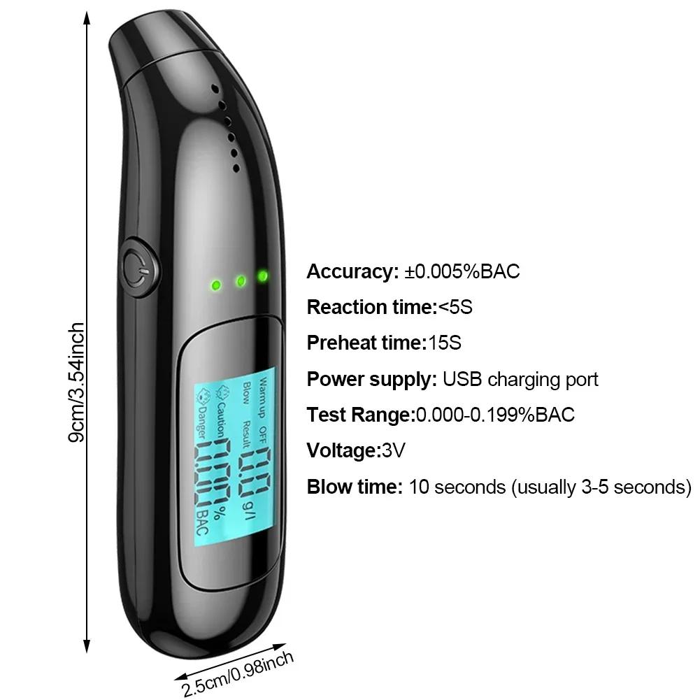 Тестер алкоголя Высокоточный алкотестер Алкометр USB Перезаряжаемый Бесконтактный ЖК-дисплей Цифровой Портативный Алкодетектор