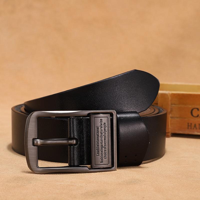 Men Alloy Letter Pin Buckle Genuine Leather Belt High Quality Cowskin 140 150 160 170cm Belts Strap Luxury Brand