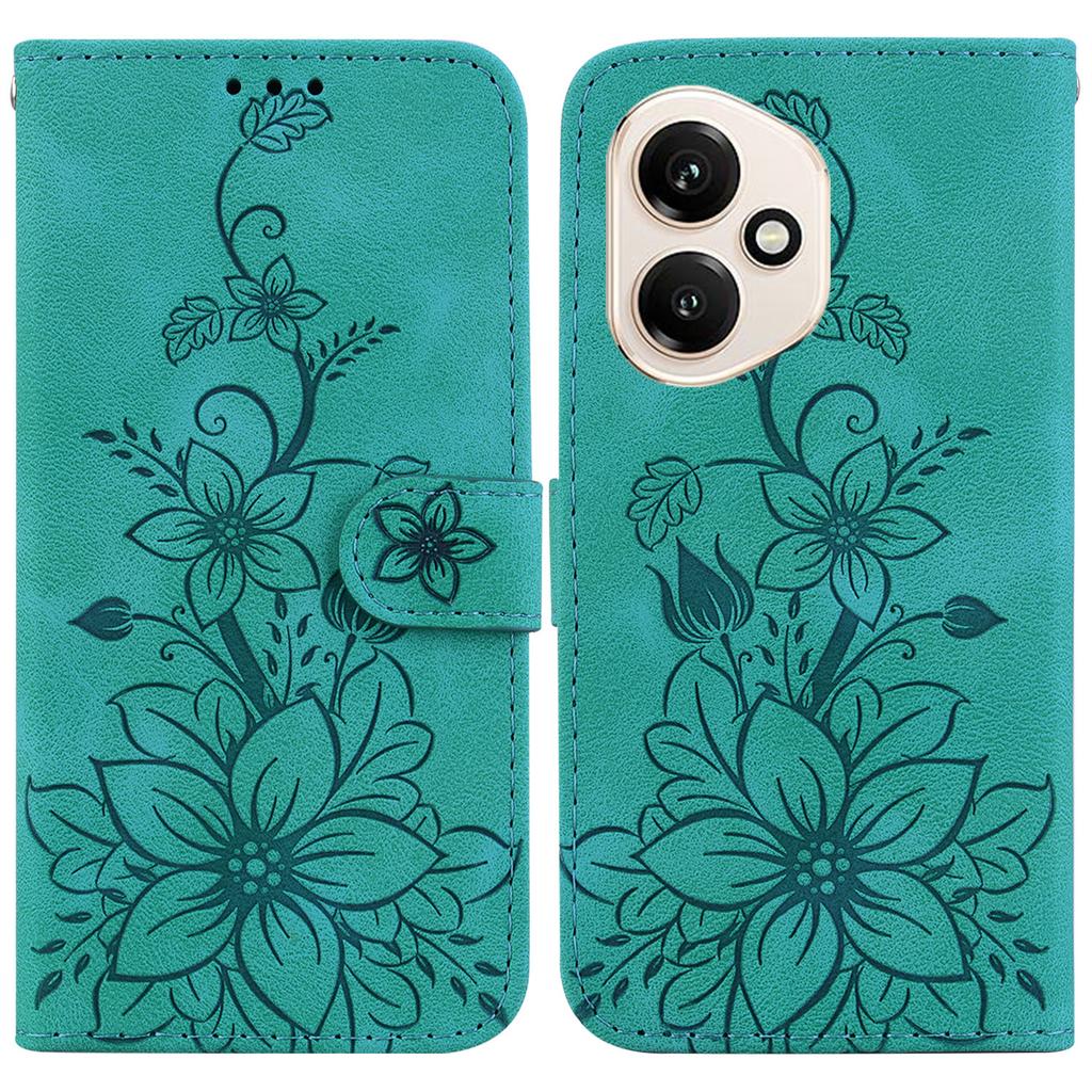 For Honor 400 5G (Global) Stand Case Lily Flower Imprint Leather Phone Cover with Wrist Strap