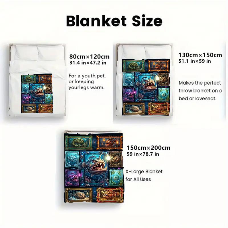 Deep Sea Creatures 2D Flat Pattern Flannel Blanket, High quality All Seasons, Home Decor, Warmth and Comfort, Perfect for Christmas Gifts.