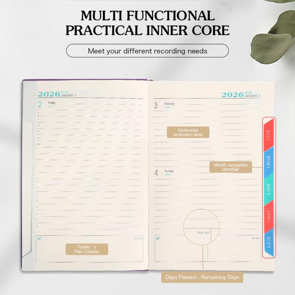 PU Leather Cover 2026 365-Day Schedule Notebook A5 Weekly Monthly Schedule Book Conference