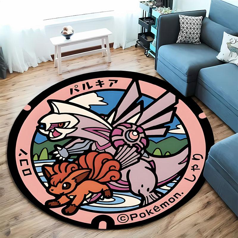 Pokemon Classic Character Collection Print Round Carpet Bedroom Living Room Mat Sofa Home Room Decor Rug Gift for Family Friends