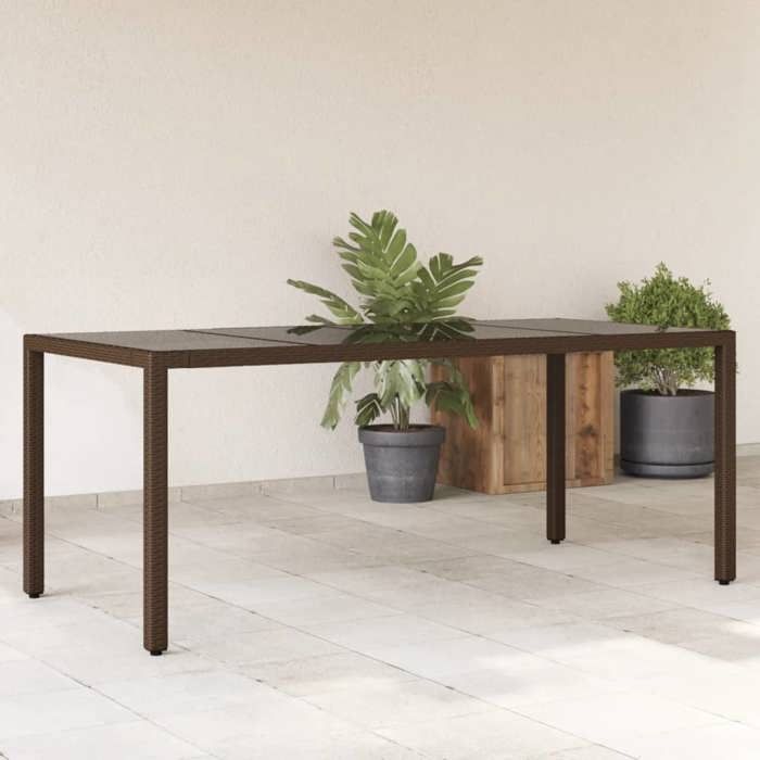 VidaXL Garden Table with Brown Glass Top Braided Resin 365593