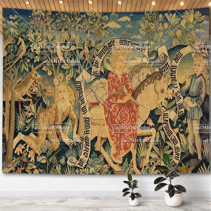 Medieval Unicorn Tapestry Wall Hanging For Home Decor Paintings Retro Hippie Tapestries Aesthetic Background Yoga Meditation