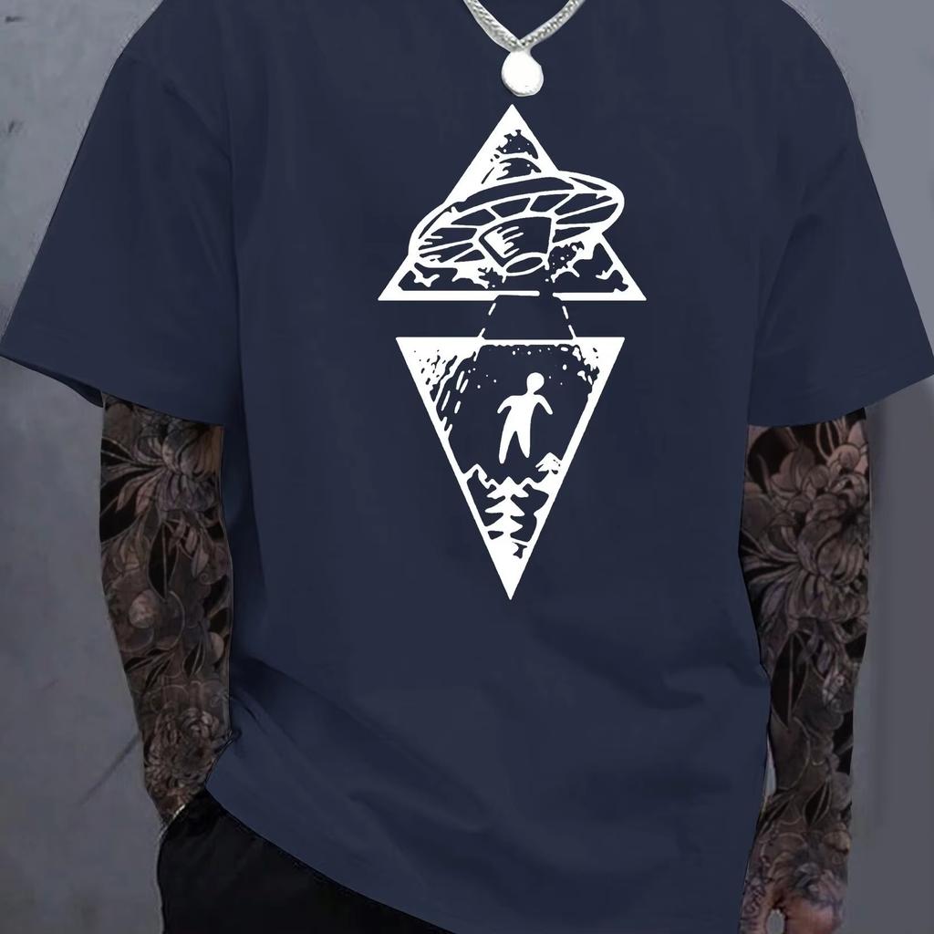 Men's Summer Cotton Fashionable Casual Loose Creative Interesting Pattern Printed Round Neck Short Sleeved T-shirt Top