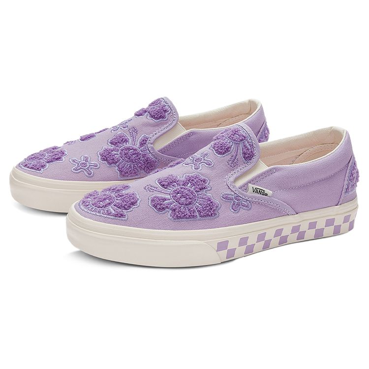 Emma Mulholland On Holiday X Vans Classic Slip-On Whimsical Floral Embroidery Unisex Sneakers Purple Multi-Color True-White VN0A5JMH6GL