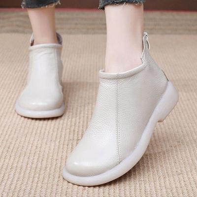 Винтажные женские ботильоны из мягкой кожи 2025 года - Износостойкая подошва Оксфорд, Круглый носок, Нескользящие, Искусственная кожа, Мягкая подошва