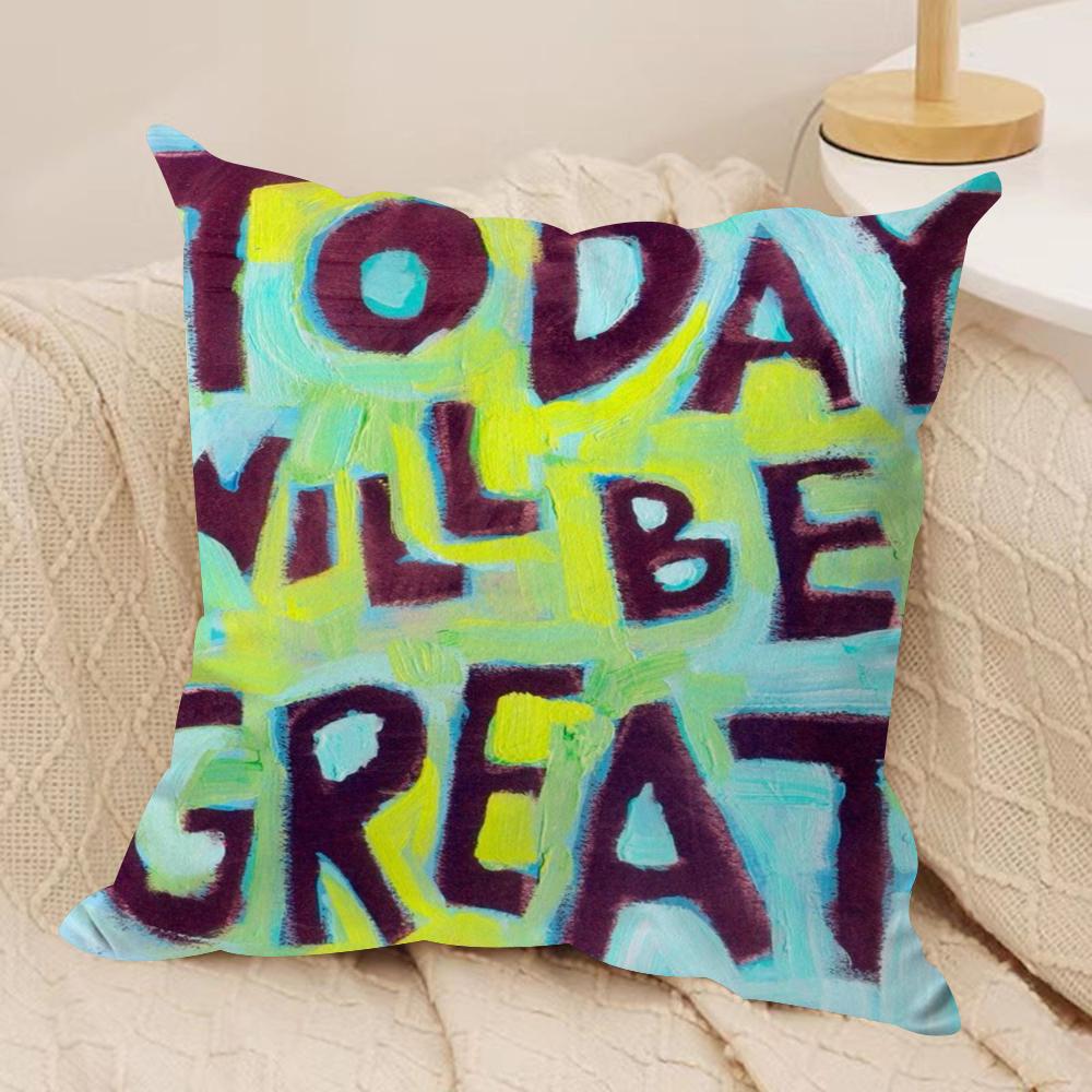 Creative Watercolor Words Cushion Cover Short Plush Double-Sided Print Square Throw Pillow Covers Sofa Home Cushion Decor