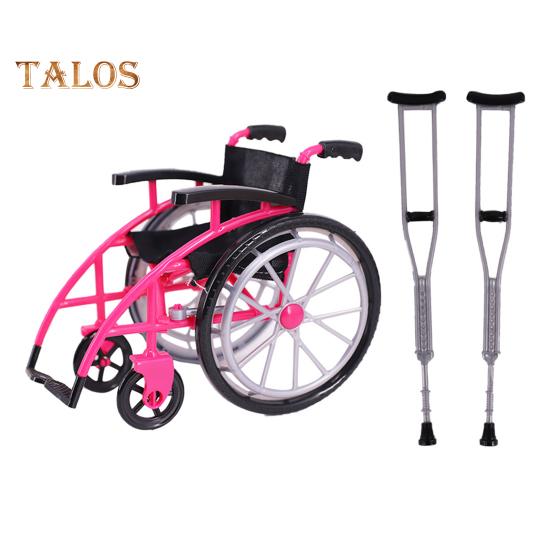 Мини-игрушка в виде инвалидной коляски для кукольного домика Миниатюрная модель с костылями Украшение дома DIY Поделки Песочный столик Аксессуары Игрушки для инвалидной коляски Мини-костыли