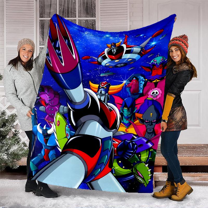 1pc UFO Robot Grendizer6 Theme Blanket - Digital Print, Polyester, Cozy for All Seasons, Perfect for Outdoor, Camping, and Travel