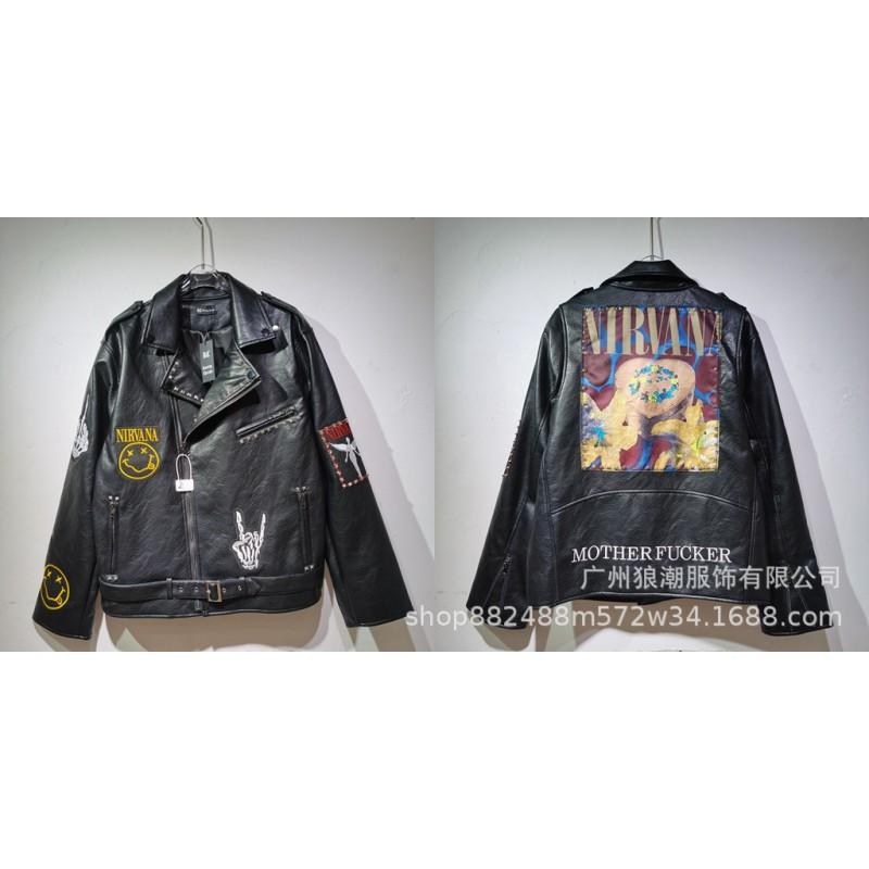 Mens PU Leather Biker Jacket Streetwear Oversized Fit With Contrast Stitching Pressed