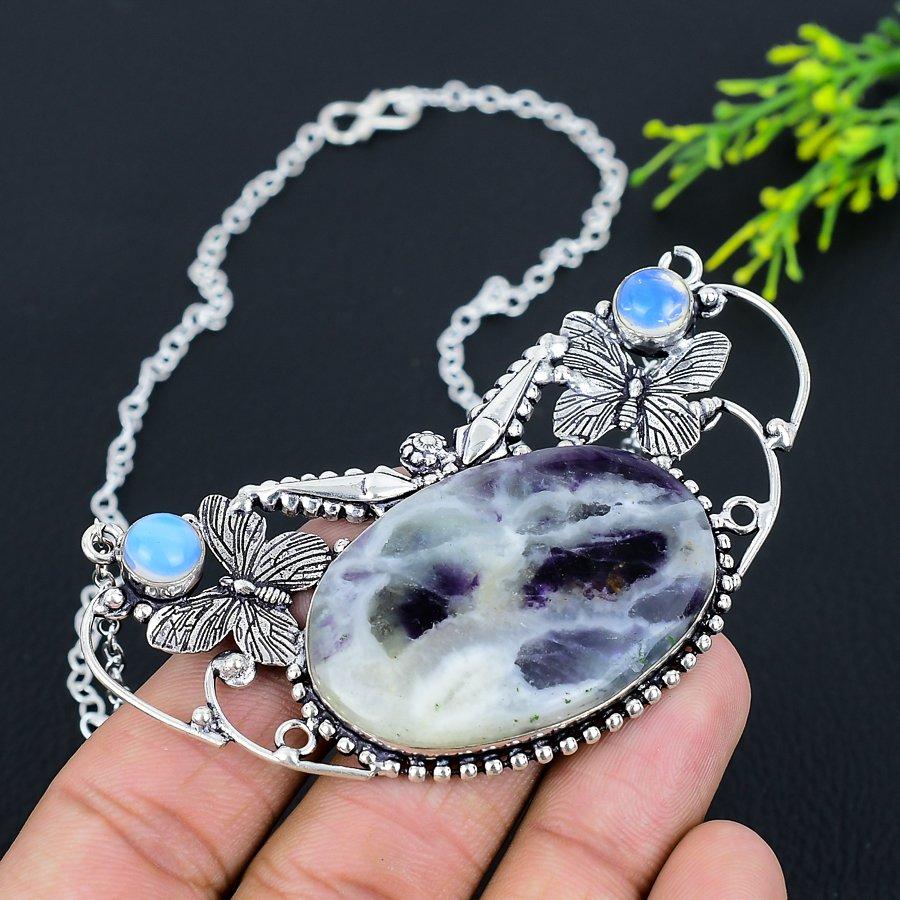 Kemmererite, Opal Gemstone Ethnic 925 Silver Gift Jewelry Necklace 18" h5Y27