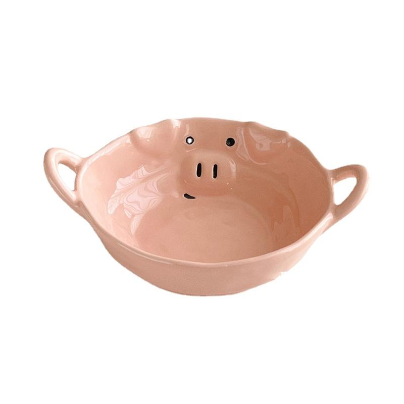 Необычная керамическая миска Милый маленький медведь и свинья Керамическая посуда Миска для завтрака с мультяшными хлопьями Йогуртовая миска Бытовая бинауральная миска