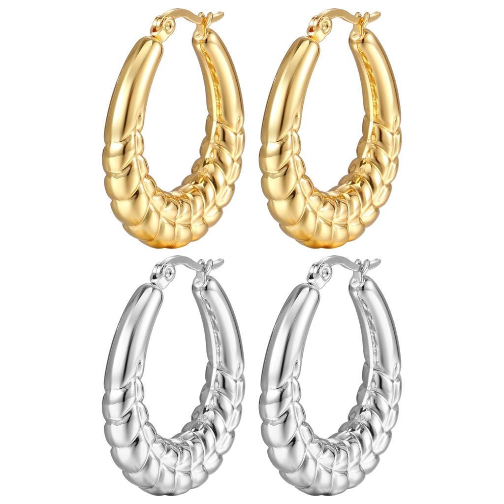 French High-grade Wheat Ear Pattern Hollow Stainless Steel Earrings 18 Gold Women's Light Luxury Round Titanium Steel Earrings