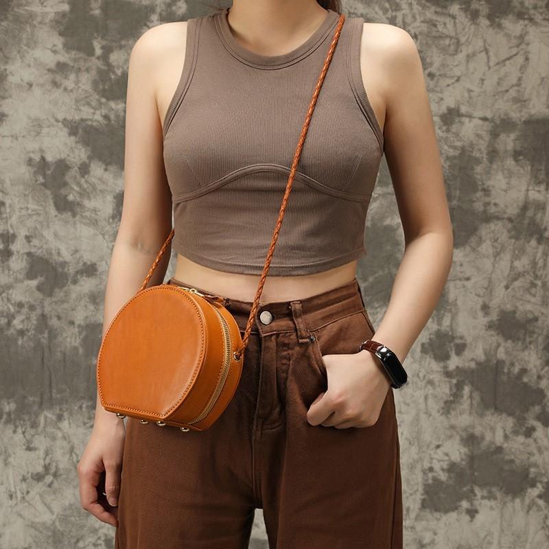 Johnature Простая маленькая круглая сумка из натуральной кожи, женские сумки из натуральной яловой кожи на плечо и через плечо