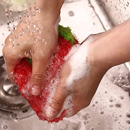 Acrylic Strawberry Shaped Tableware Brush Colorful and Tineless Kitchen Sponge 4 Pack
