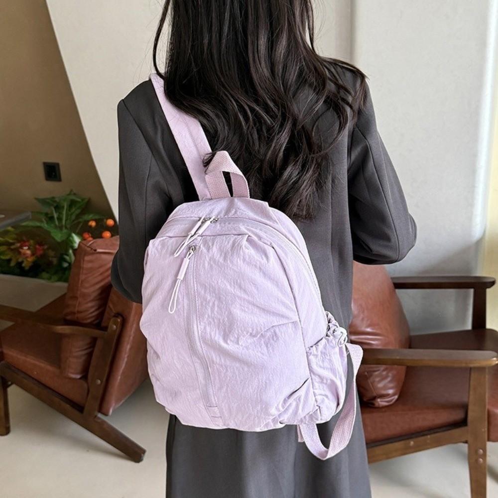 Pleated Nylon Backpack Large Capacity Student School Bag Casual Rucksack Women
