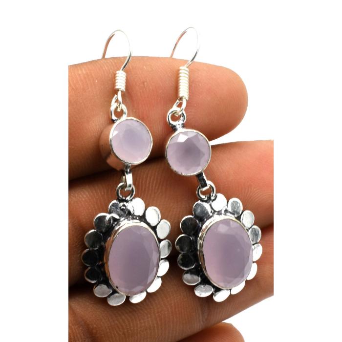 Rose Chalcedony Gemstone Ethnic Handmade Drop Dengle Earring Jewelry ER 120
