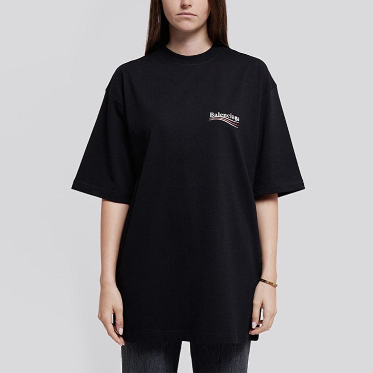 Balenciaga Политическая кампания Весна/Лето 2020 Футболка с рукавами реглан Женская Черная Свободный крой Издание 620941TIV521070